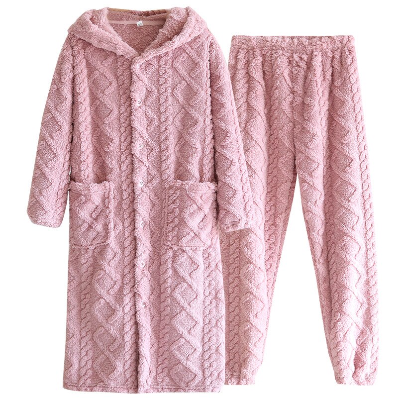Pyjama d'hiver chaud et épais en velours pour femme 2 pièces_3