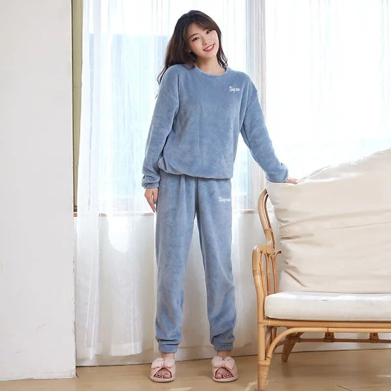 Pyjama d'hiver en velours pour femme Bleue M