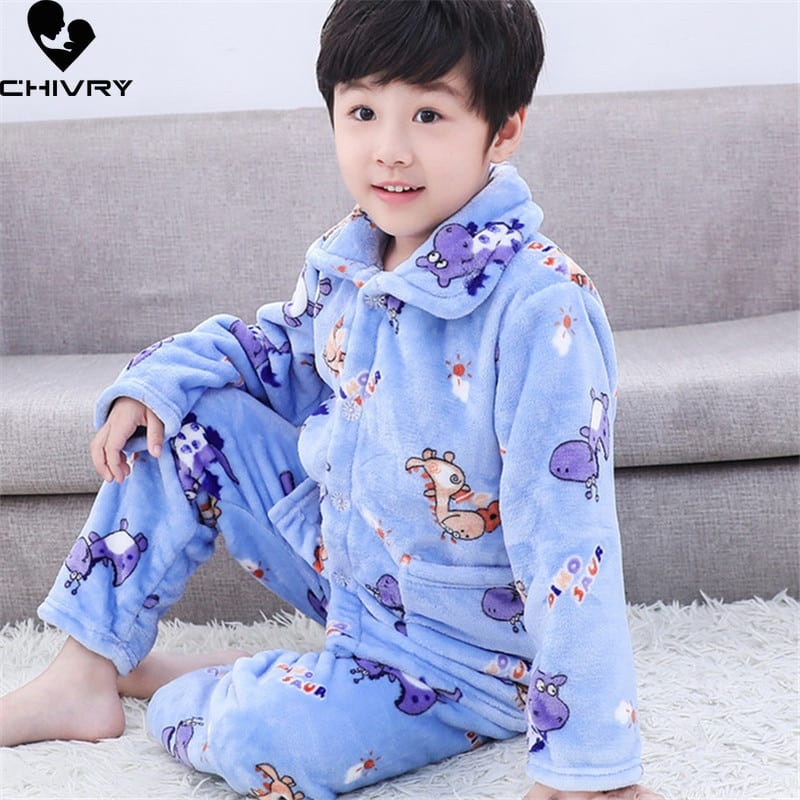 Pyjama d'hiver épais et chaud en flanelle pour enfant_1