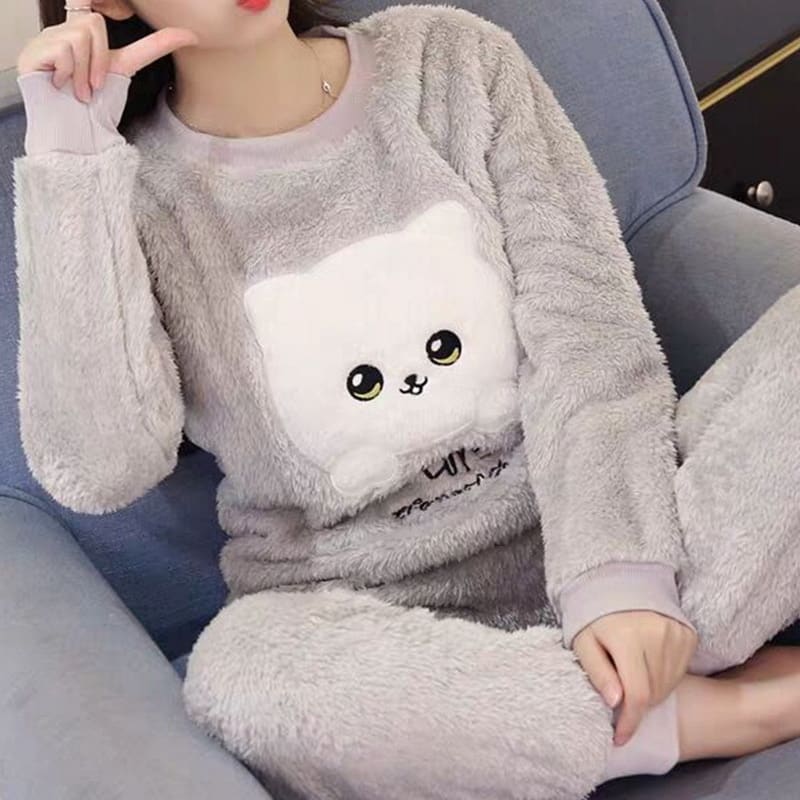 Pyjama d'hiver pilou pilou chaud pour femmes avec un joli motif imprimé_1