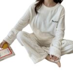 Pyjama d'hiver simples à rayures pour femme_6