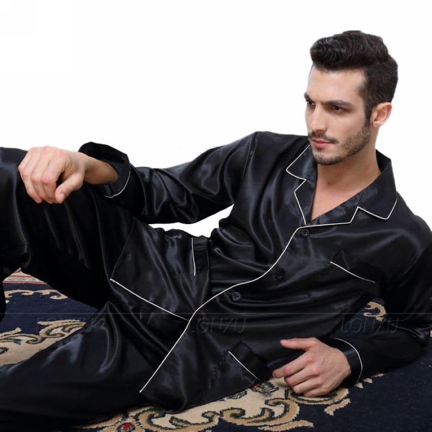 Pyjama de détente simple en Satin de soie pour homme_1
