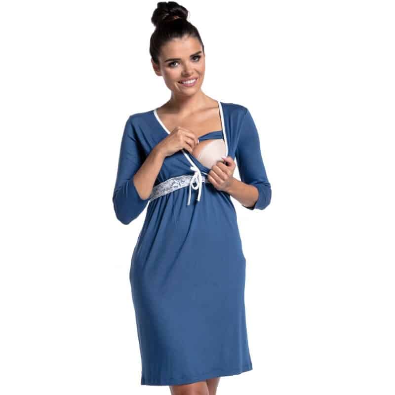 Pyjama de grossesse col en V en coton pour femme Bleue S