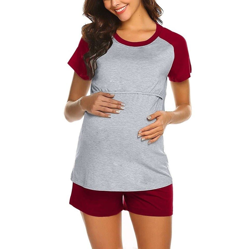 Pyjama de grossesse décontracté à manches courtes en coton_2