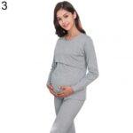 Pyjama de grossesse en coton à ceinture de taille intégrée_10