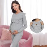 Pyjama de grossesse en coton à ceinture de taille intégrée_11