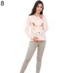 Pyjama de grossesse en coton à ceinture de taille intégrée_13