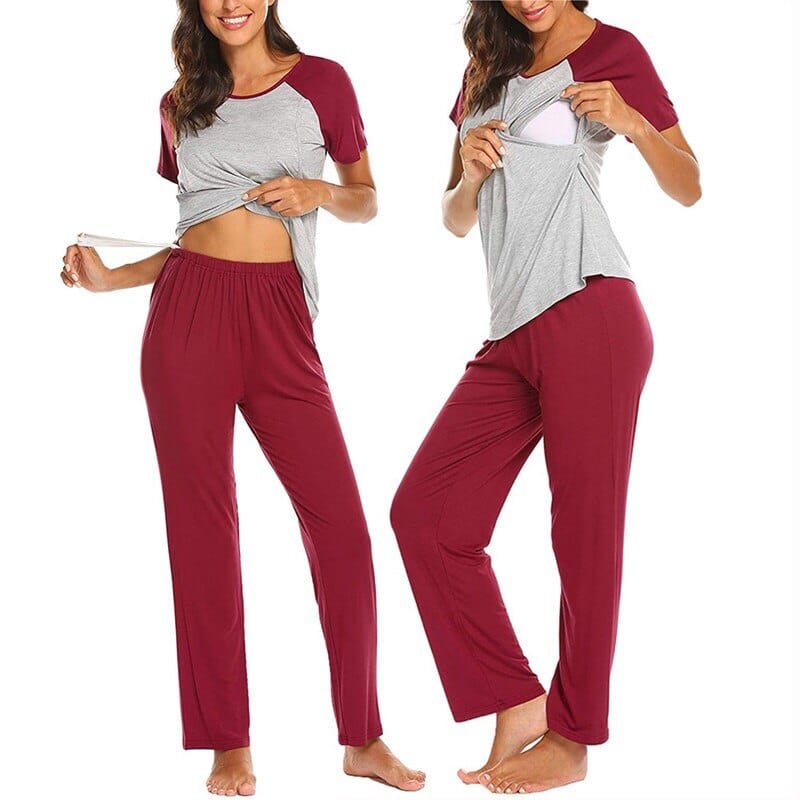 Pyjama de grossesse léger en coton Rouge S