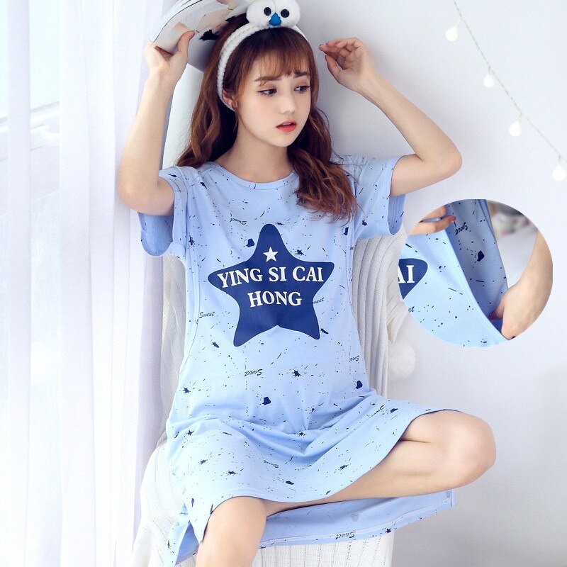 Pyjama de grossesse mignon  en coton à motif dessin Étoile bleue L