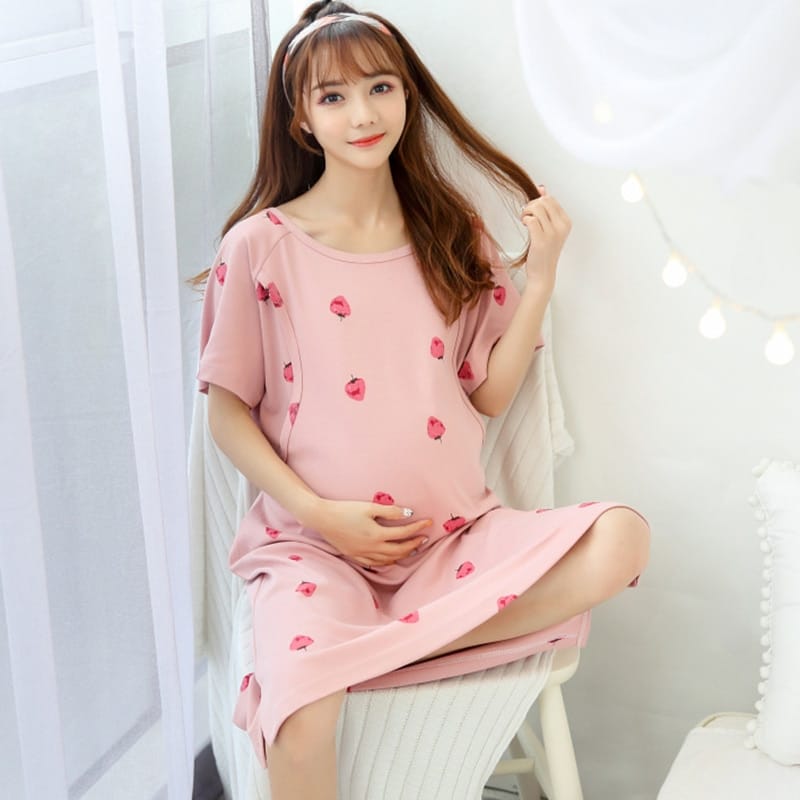 Pyjama de grossesse simple et doux à manches courtes_1