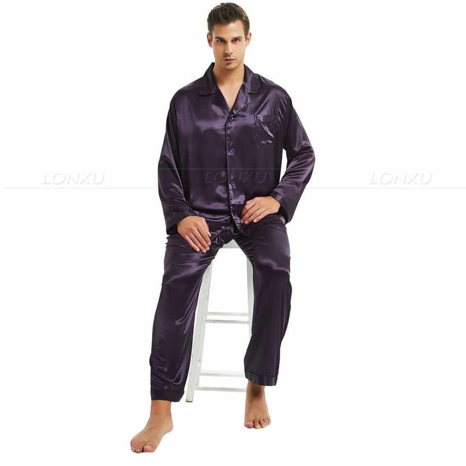 Pyjama de luxe à col V en pilou pour homme_3