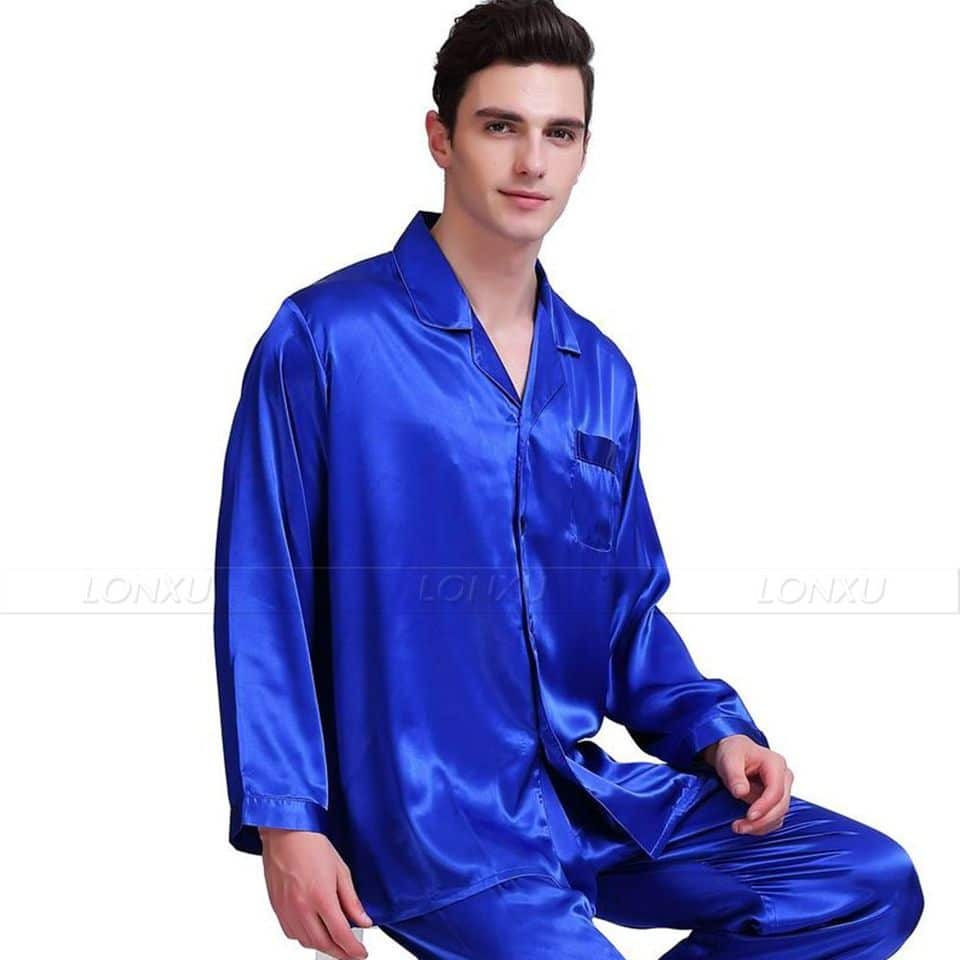 Pyjama de luxe à col V en pilou pour homme Bleue royale S