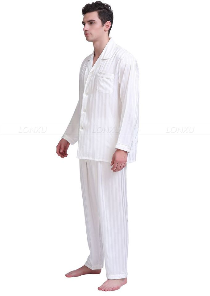 Pyjama de luxe en satin style sobre pour homme Blanche S