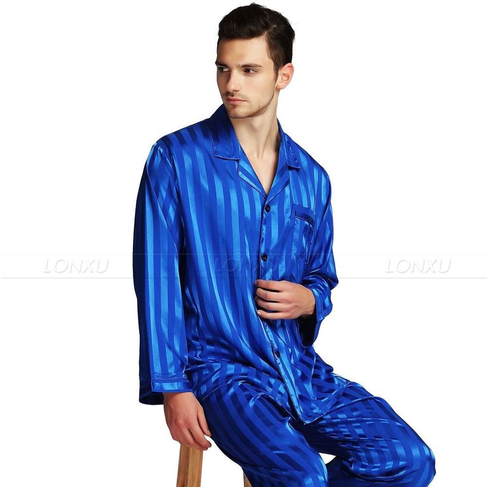 Pyjama de luxe en satin style sobre pour homme Bleue royale S