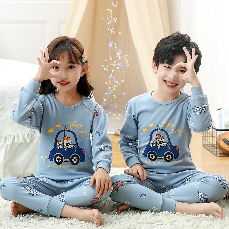Pyjama de noël pour ado en coton à motif dessin Bleue 90-100cm
