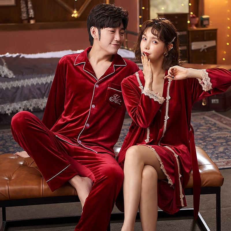 Pyjama en velours pour couple style élégant_1