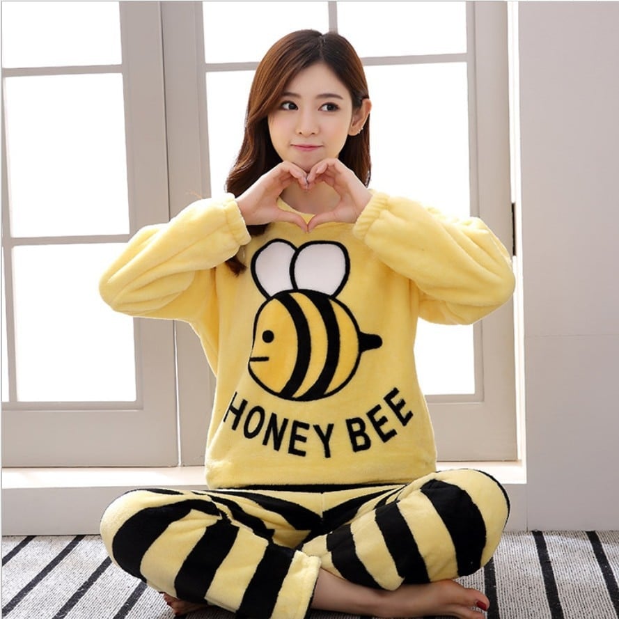 Pyjama en velours pour femme à motif abeille_1