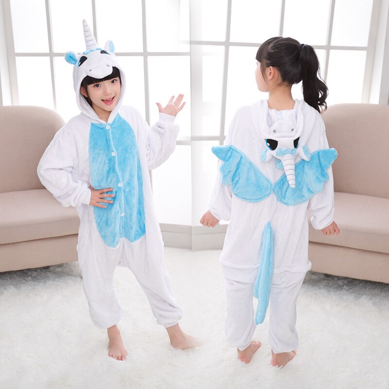 Pyjama enfant Kigurumi en polyester pour garçon Licorne bleue 95-105CM