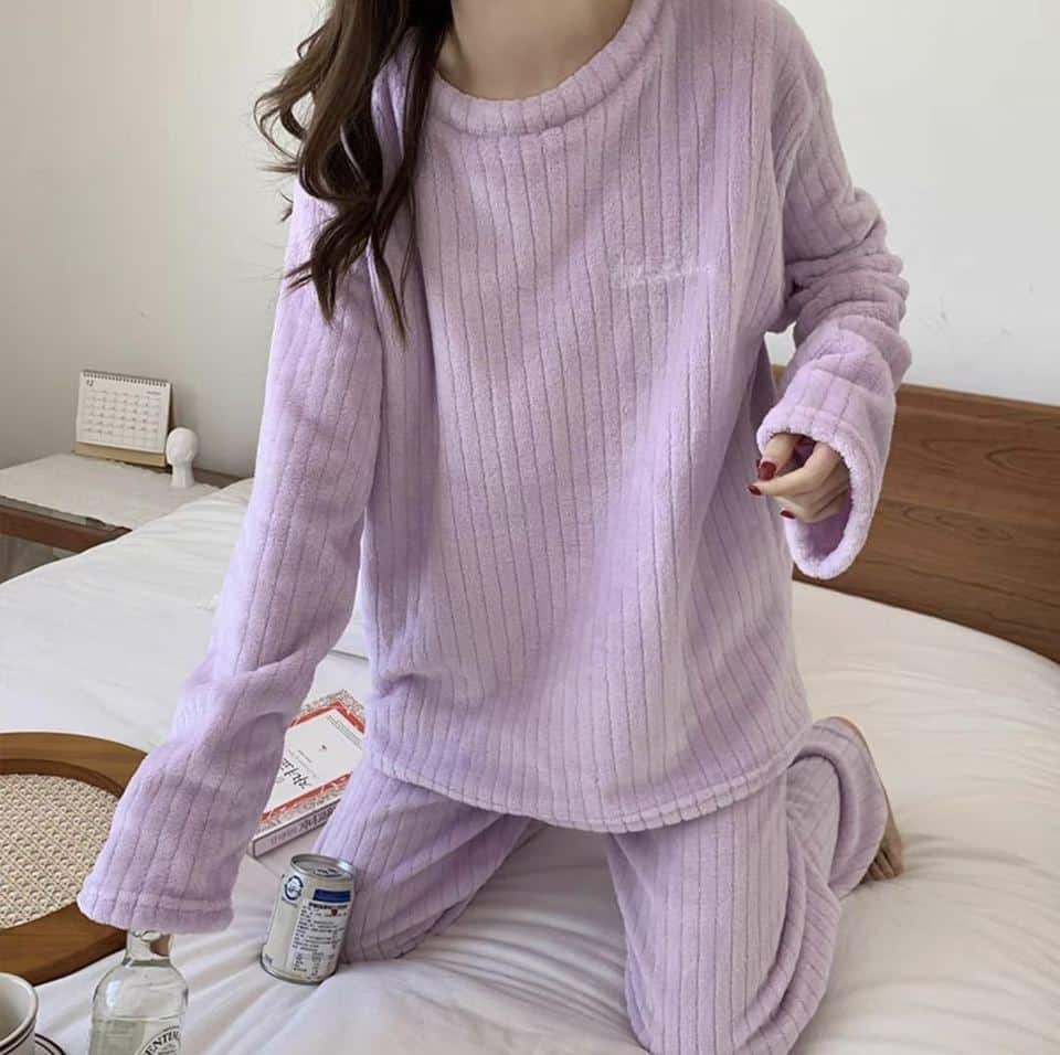 Pyjama épais en velours corail pour femme Violette L