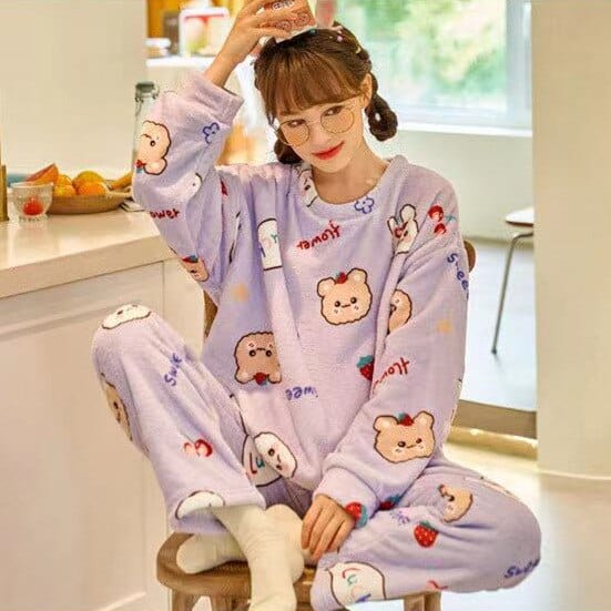 Pyjama épais et chaud à 2 pièces en flanelle pour femme_3