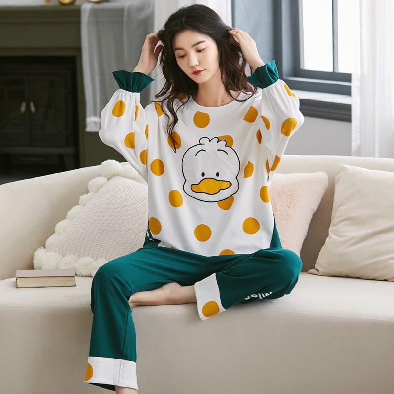 Pyjama pilou pilou pour femme avec motif de canard imprimé_1