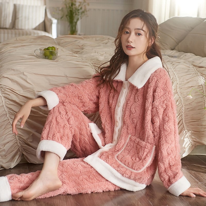 Pyjama pilou pour femmes design simple à boutonnage_1