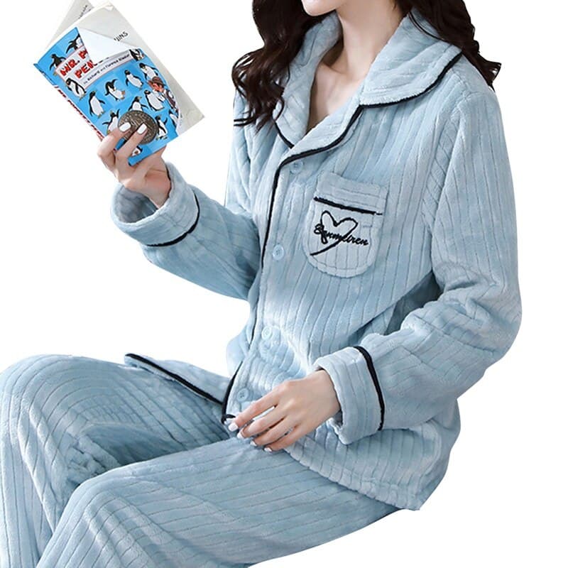 Pyjama polaire en velours pour femme Bleue ciel M