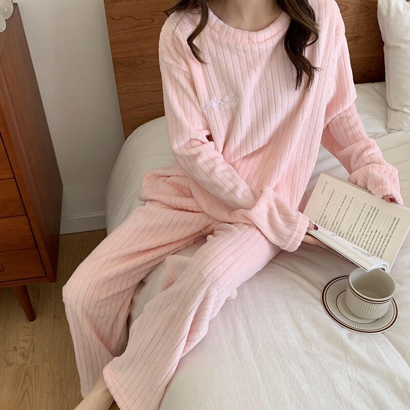 Pyjama pour adolescente en velours à simple rayure Rose claire 40-80kg