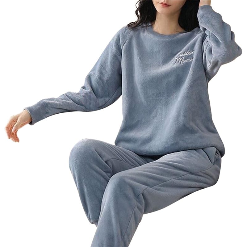 Pyjama pour femme épais et chaud en flanelle Bleue M