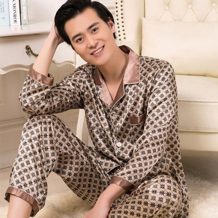 Pyjamas d'hiver pour hommes en satin de soie