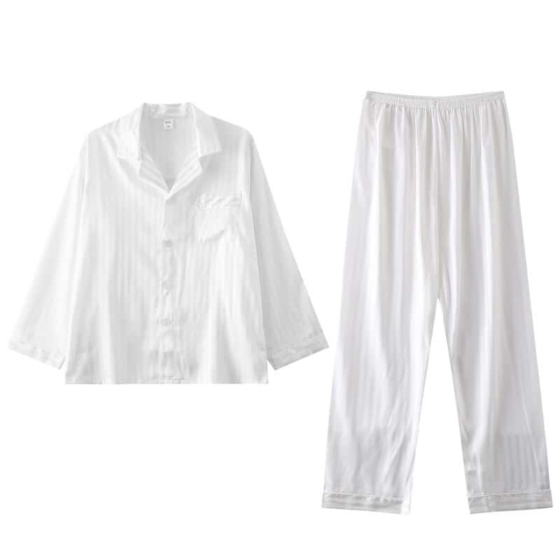 Pyjamas d'hiver pour hommes en satin de soie Blanc L 55-65 KG