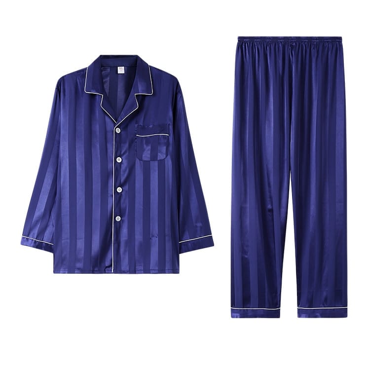 Pyjamas d'hiver pour hommes en satin de soie Bleu XL 65-75 KG