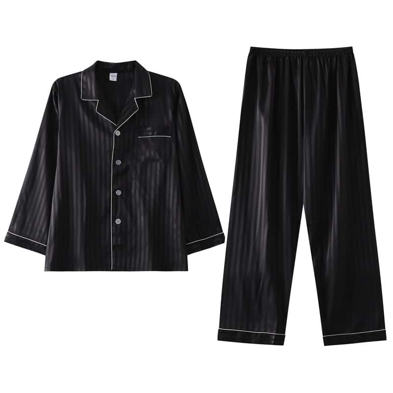 Pyjamas d'hiver pour hommes en satin de soie Noir L 55-65 KG