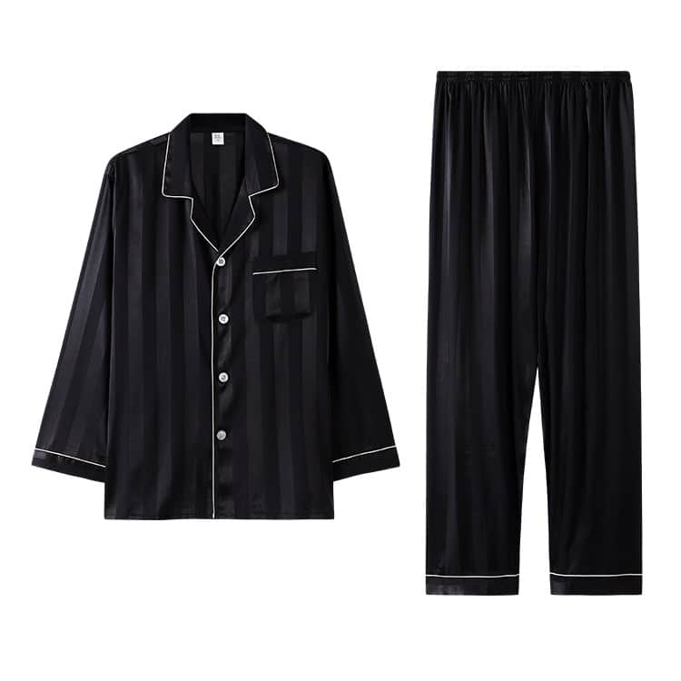 Pyjamas d'hiver pour hommes en satin de soie Noir XL 65-75 KG