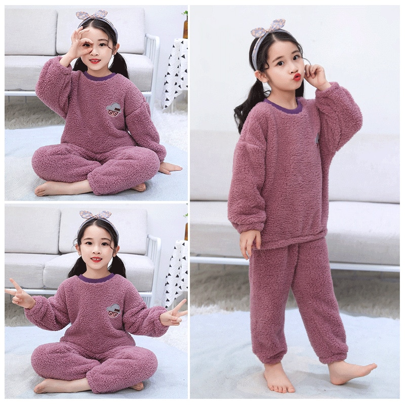 Ensemble Pyjamas polaire en flanelle épaisse pour filles Violet 9 ans (130-140cm)
