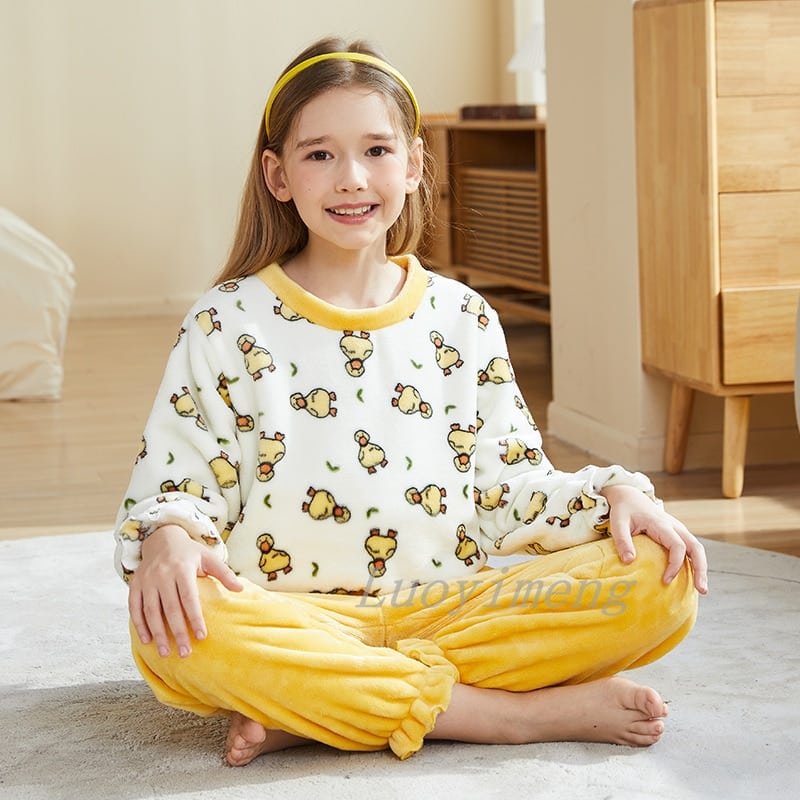 Ensemble de pyjama polaire en peluche douce pour fille Jaune 10-11T (140-150cm)
