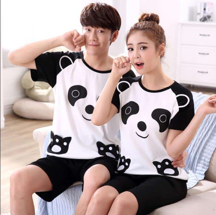 Ensemble pyjama Panda pour couple en coton_1