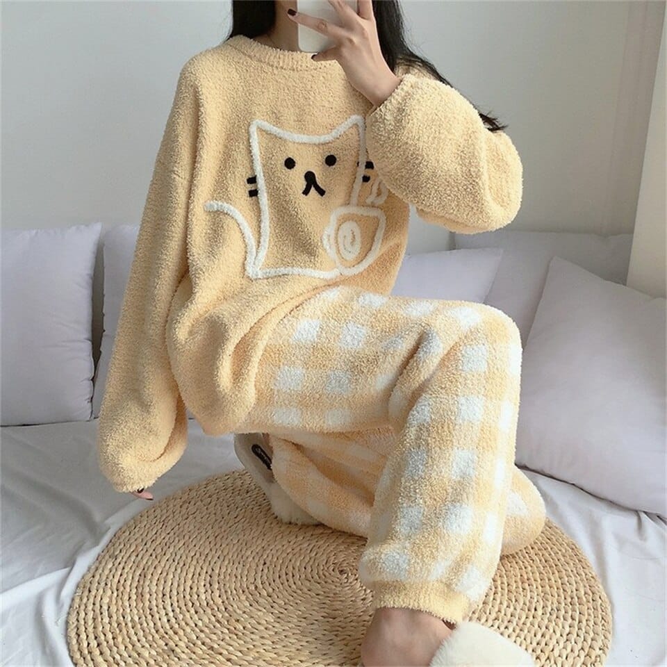 Ensemble pyjama à motif chat 2 pièces pour femmes_6