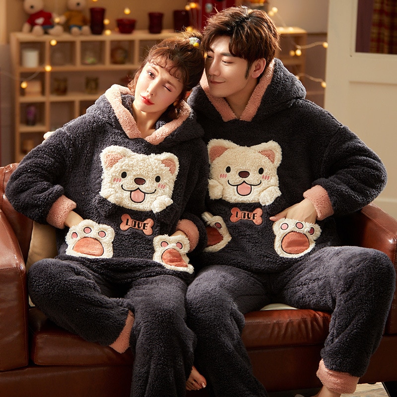 Ensemble pyjama à motif de chien avec capuche en coton_1