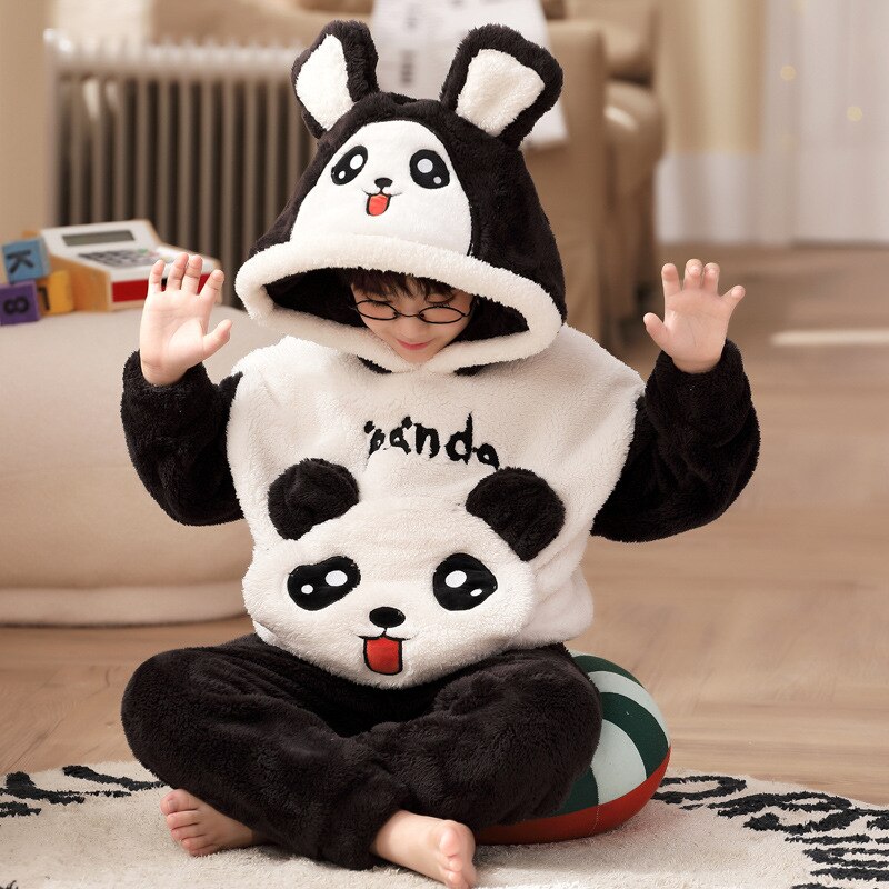 Ensemble pyjama panda à manches longues pour fille en flanelle_6