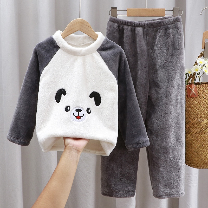 Ensemble pyjama panda en flanelle épaisse et polaire pour enfants_1
