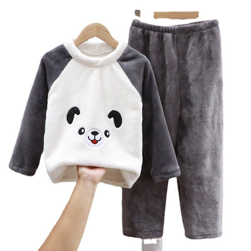 Ensemble pyjama panda en flanelle épaisse et polaire pour enfants_3
