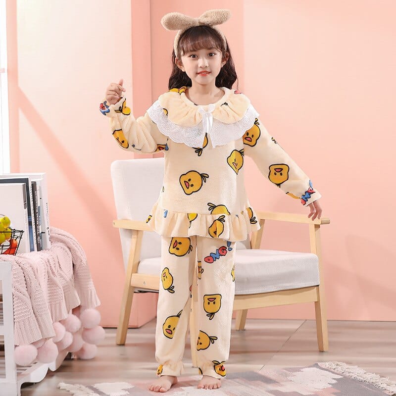 Ensemble pyjama polaire à col papillon pour petite fille Orange clair 12 ans (120-130cm)