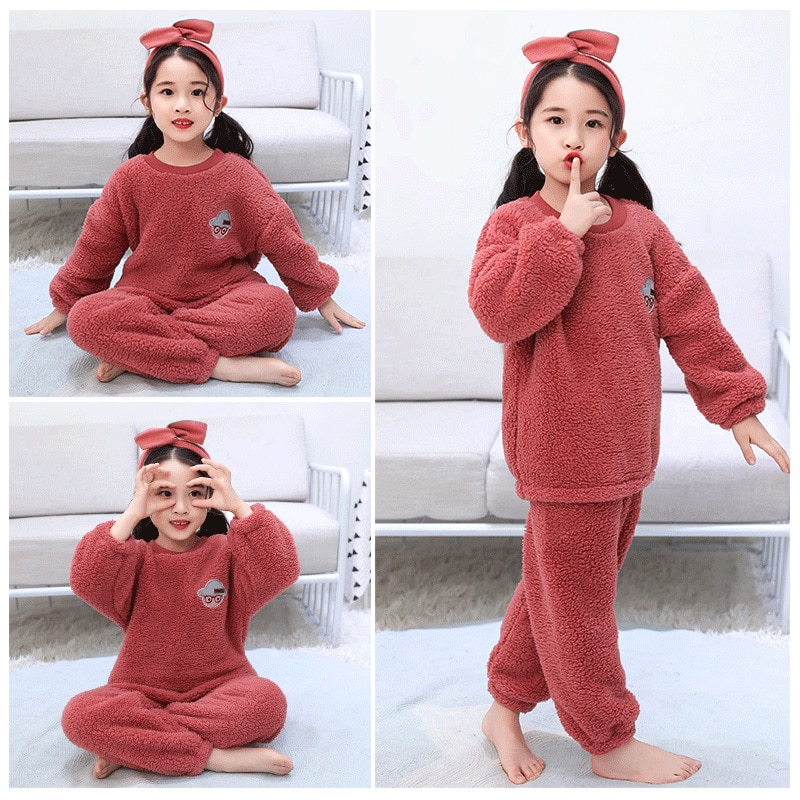 Ensemble pyjama polaire pour fille en molleton de corail Rouge 12-13T (150-160cm)