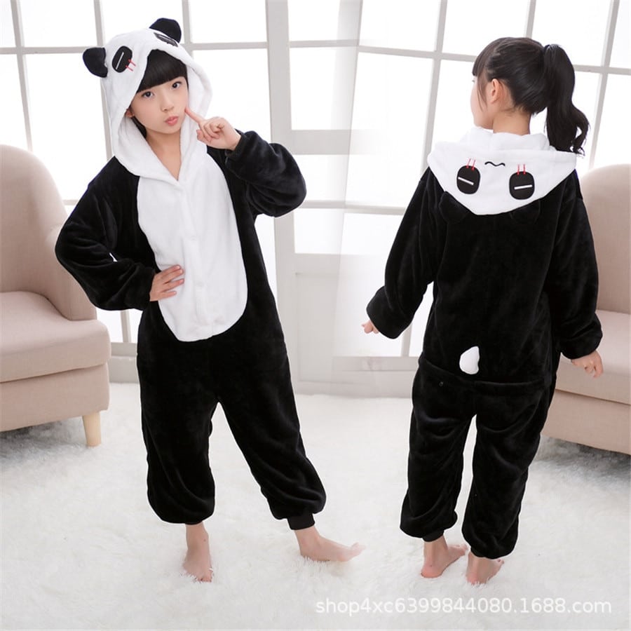 Pyjama Panda pour enfants avec capuche et manches longues en flanelle_1