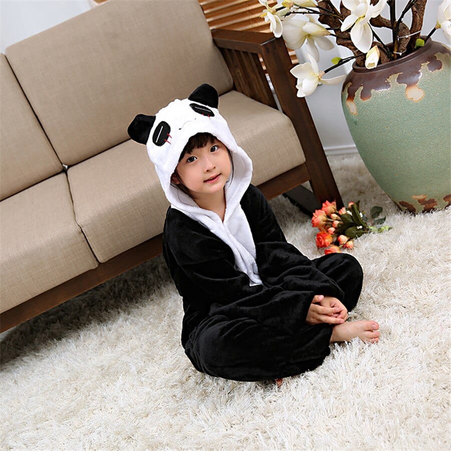 Pyjama Panda pour enfants avec capuche et manches longues en flanelle_5