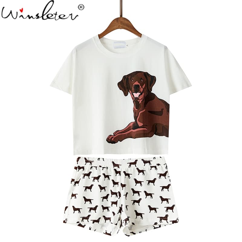 Pyjama à imprimé chien en coton pour femmes_1