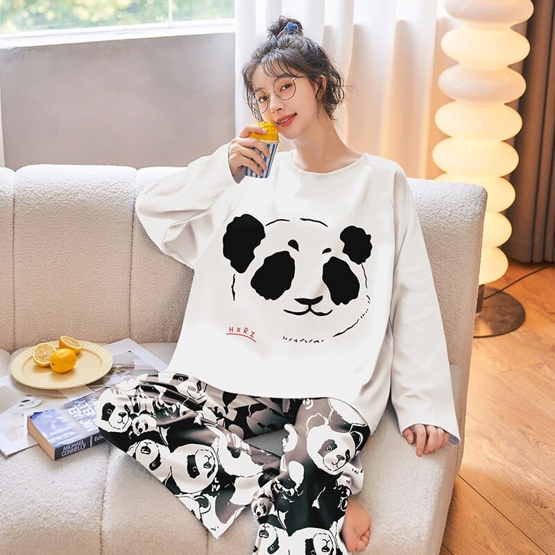 Pyjama à manches longues pour femmes avec motif panda en coton_3