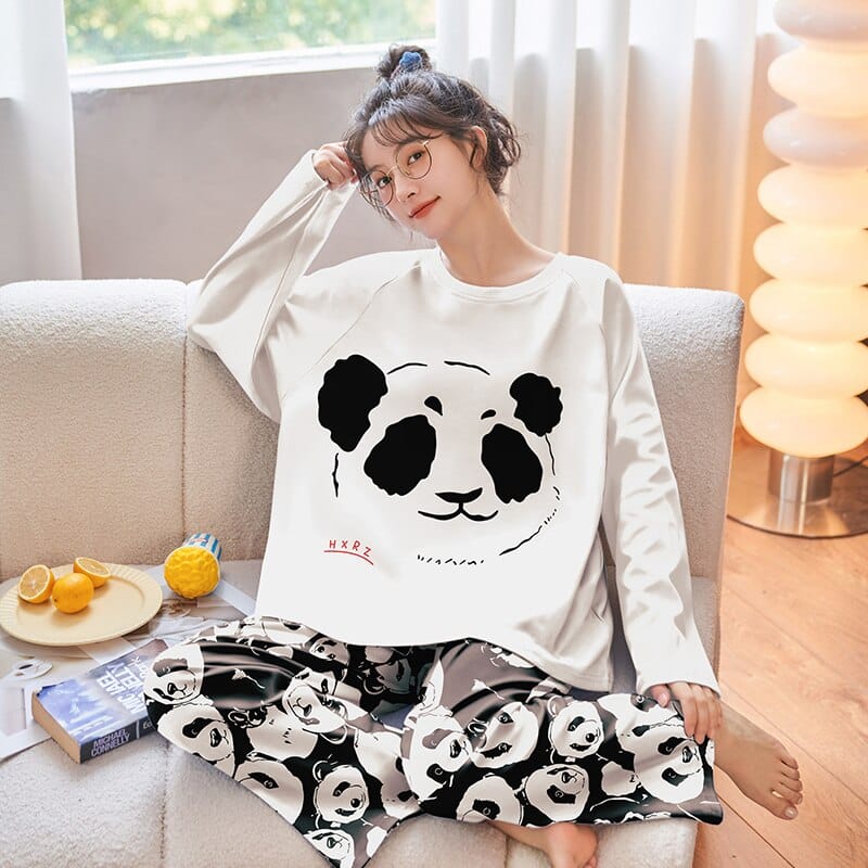 Pyjama à manches longues pour femmes avec motif panda en coton_4