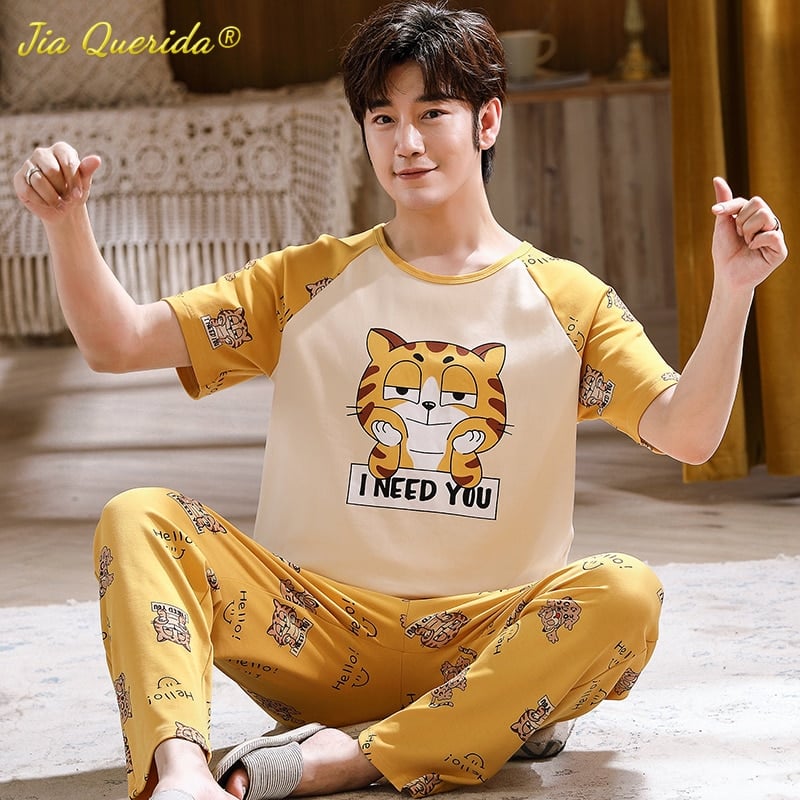 Pyjama avec motif chat en coton doux pour Couple Homme Chine